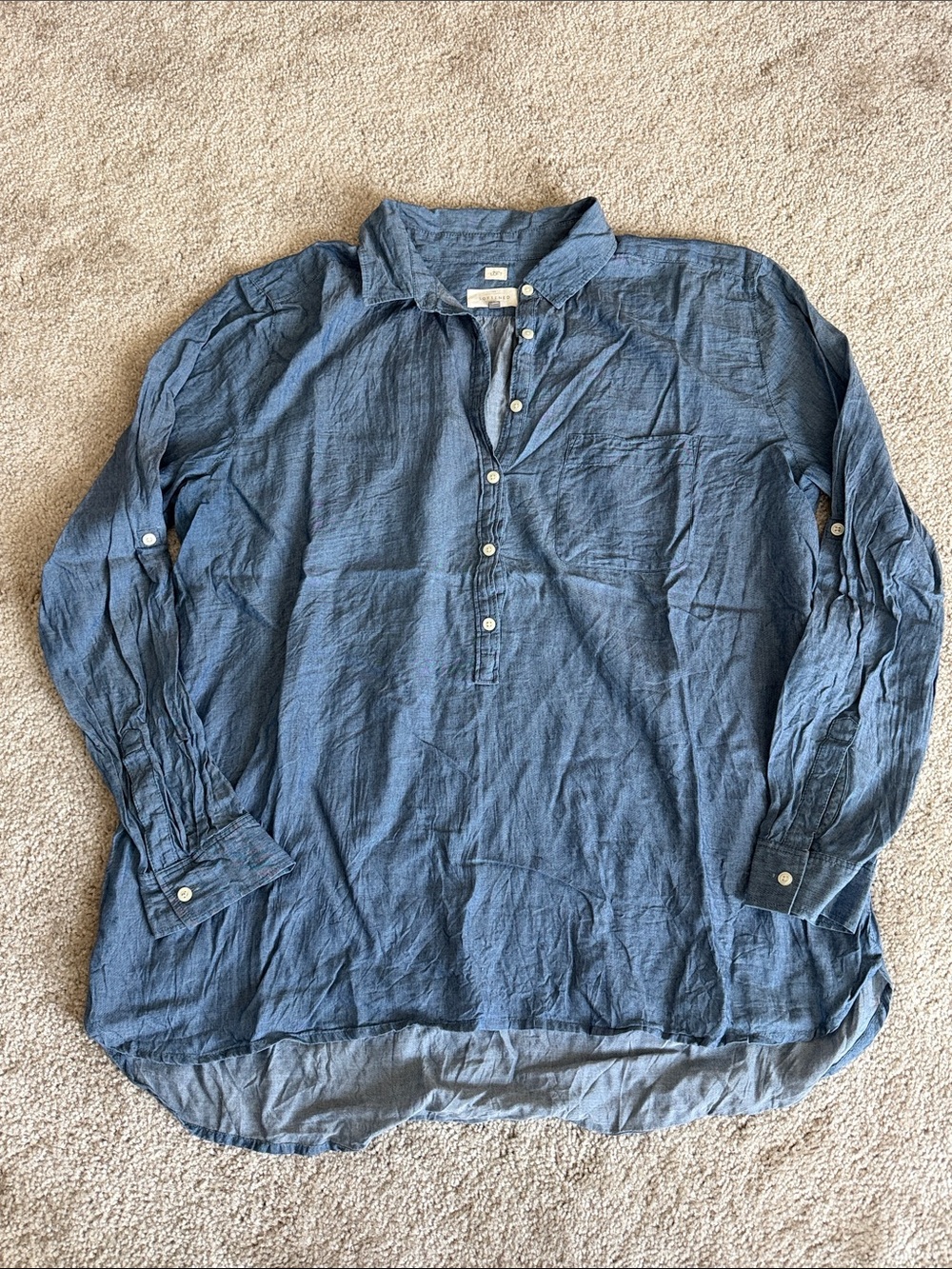 LOFT Indigo Button-Front Lightweight Tunic Shirt